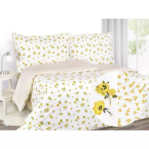 Bavlněné povlečení - žluté kvítky na bílé - vende 140x200+70x90