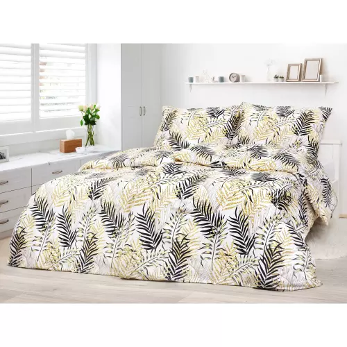 Bavlněné povlečení - zlato-černé palmové listy 140x200+70x90