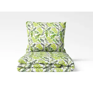 Bavlněné povlečení - zelené lístečky 140x200+70x90
