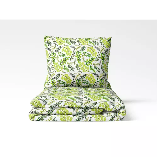 Bavlněné povlečení - zelené lístečky 140x200+70x90