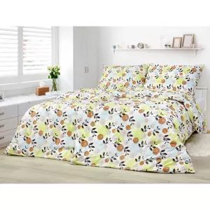 Bavlněné povlečení - zelené a hnědé květy na bílé 140x200+70x90