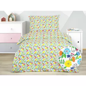 Bavlněné povlečení - vyšívané barevné kvítí 140x200+70x90