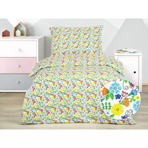 Bavlněné povlečení - vyšívané barevné kvítí 140x200+70x90