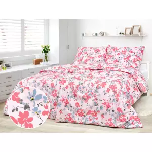 Bavlněné povlečení - vínové květy na růžové 140x200+70x90