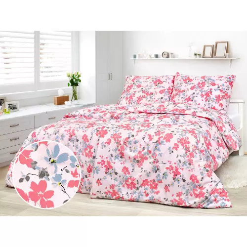 Bavlněné povlečení - vínové květy na růžové 140x200+70x90