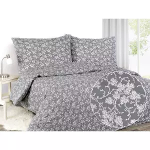 Bavlněné povlečení - větvičky na tmavě šedé 140x200+70x90