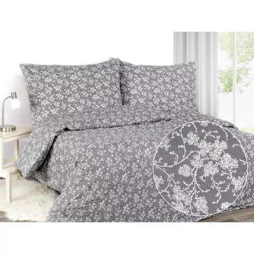 Bavlněné povlečení - větvičky na tmavě šedé 140x200+70x90