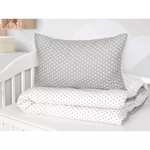 Dětské bavlněné povlečení - hvězdičky na šedé - do postýlky 90x140+40x60