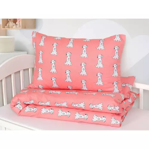 Dětské bavlněné povlečení - dalmatin na růžové - do postýlky 90x140+40x60