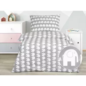Dětské bavlněné povlečení - bílí sloni na šedé 140x200+70x90