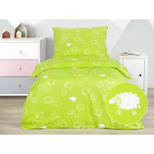 Dětské bavlněné povlečení - bílé ovečky na pistáciové 140x200+70x90