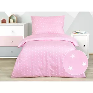 Dětské bavlněné povlečení - bílé hvězdy na růžové 140x200+70x90
