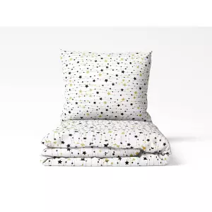 Vánoční bavlněné povlečení - zlaté a černé hvězdy na bílé 140x200+70x90