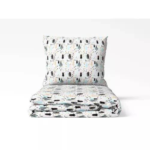 Vánoční bavlněné povlečení - modré a růžové stromky 140x200+70x90