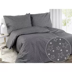 Vánoční bavlněné povlečení - bílé hvězdy na šedé 140x200+70x90