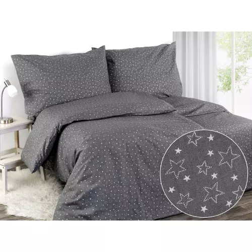 Vánoční bavlněné povlečení - bílé hvězdy na šedé 140x200+70x90