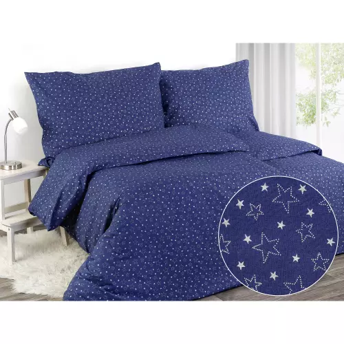 Vánoční bavlněné povlečení - bílé hvězdy na modré 140x200+70x90