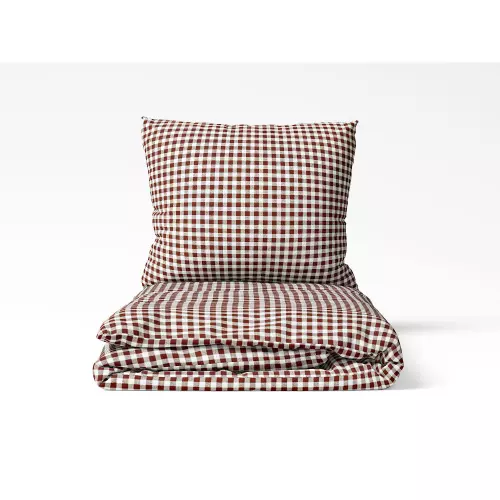 Kárované bavlněné povlečení - hnědé káro 140x220+70x90