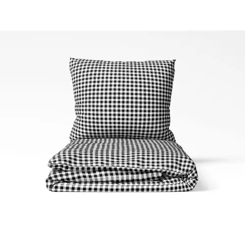 Kárované bavlněné povlečení - černé káro 140x200+70x90