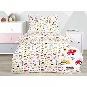 Dětské bavlněné povlečení - stavební stroje na bílé 140x200+70x90