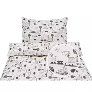 Dětské bavlněné povlečení - šedí oslíci na smetanové 140x200+70x90