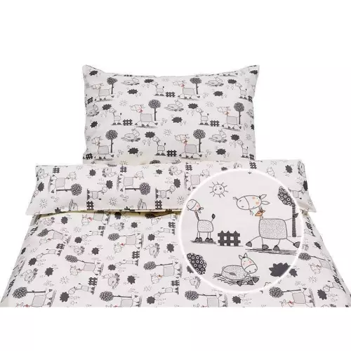 Dětské bavlněné povlečení - šedí oslíci na smetanové 140x200+70x90