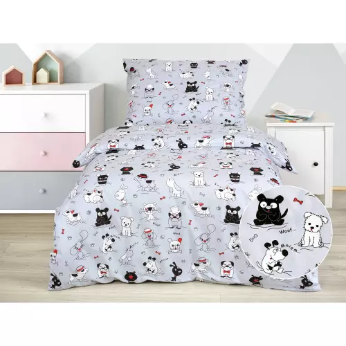 Dětské bavlněné povlečení - pejsci s kostí 140x200+70x90