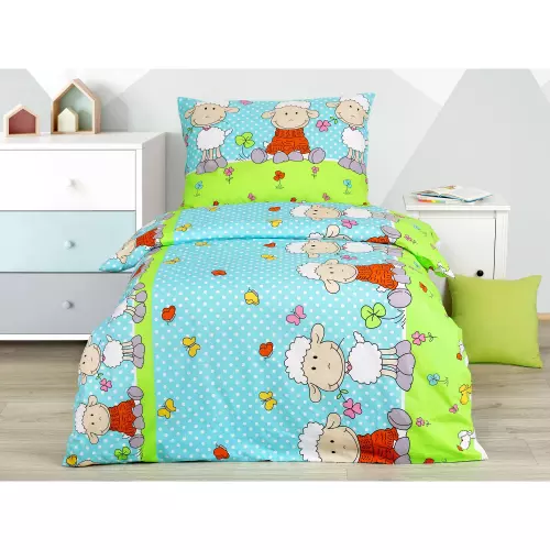 Dětské bavlněné povlečení - ovečky na tyrkysové 140x200+70x90