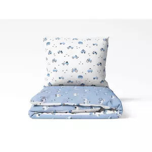 Dětské bavlněné povlečení - modrá a bílá autíčka vende - do postýlky 90x140+40x60