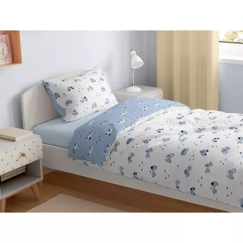 Dětské bavlněné povlečení - modrá a bílá autíčka - vende 140x200+70x90