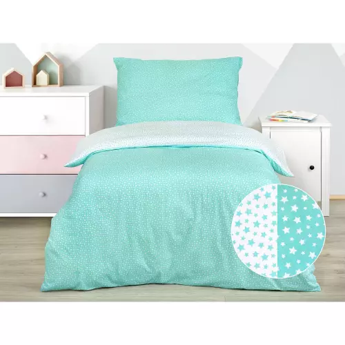 Dětské bavlněné povlečení - mintové hvězdičky 140x200+70x90