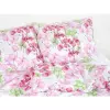Bavlněné povlečení - růžovo-zelený květ na bílé 140x200+70x90