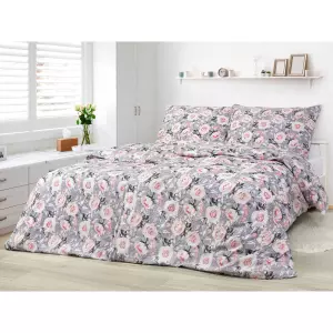 Bavlněné povlečení - růže na šedé 140x200+70x90