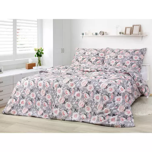 Bavlněné povlečení - růže na šedé 140x200+70x90