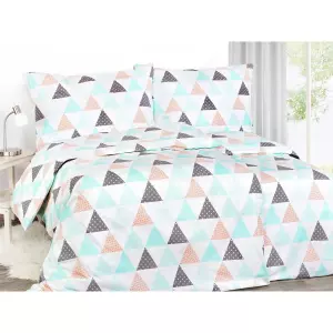 Bavlněné povlečení - retro tyrkysové trojúhelníky 140x200+70x90