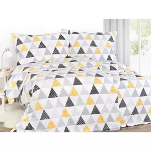 Bavlněné povlečení - retro hořčicové trojúhelníky 140x220+70x90