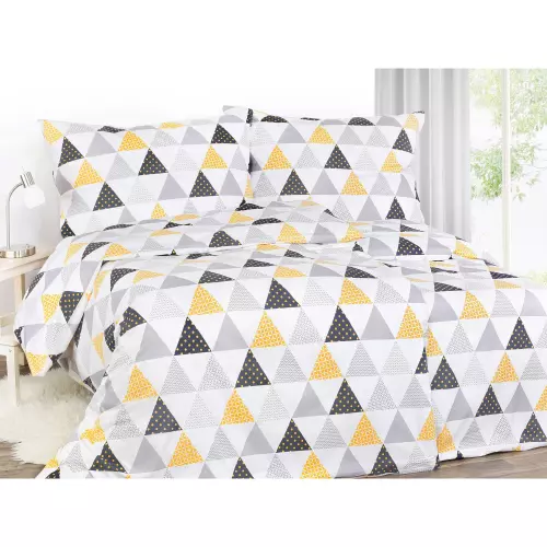Bavlněné povlečení - retro hořčicové trojúhelníky 140x220+70x90