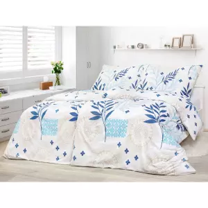 Bavlněné povlečení - modré listy s mandalou 140x200+70x90