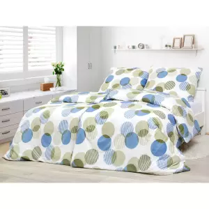 Bavlněné povlečení - modré a zelené kruhy 140x200+70x90