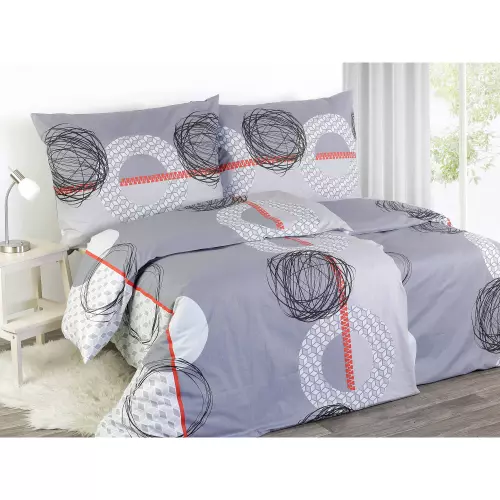 Bavlněné povlečení - kruhy na šedé 140x200+70x90