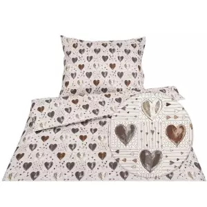 Bavlněné povlečení - hnědá srdce 140x200+70x90