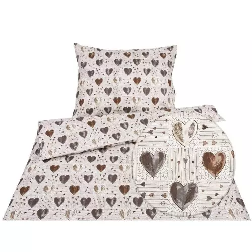 Bavlněné povlečení - hnědá srdce 140x200+70x90