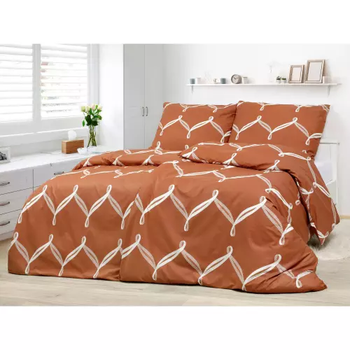 Bavlněné povlečení - bílá stuha na hnědé 140x200+70x90