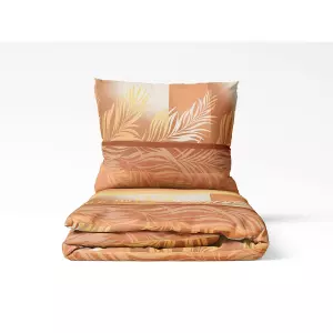 Bavlněné povlečení - béžovo - lososové listí 140x200+70x90