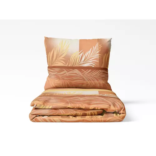 Bavlněné povlečení - béžovo - lososové listí 140x200+70x90