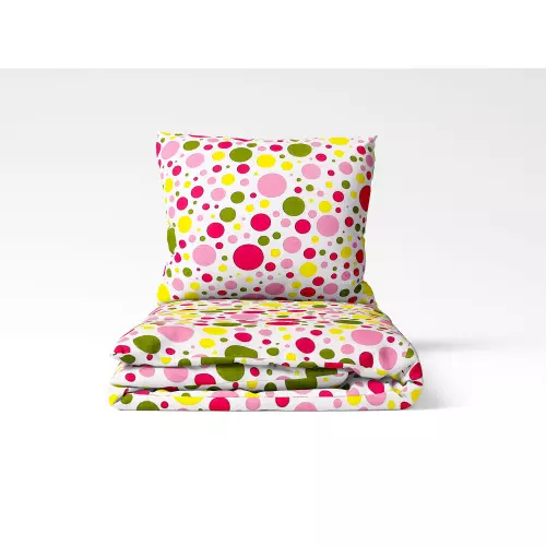 Bavlněné povlečení - barevné růžové puntíky 140x200+70x90