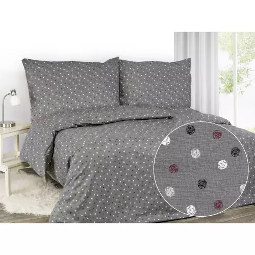 Bavlněné povlečení - barevné puntíky na šedé 140x200+70x90