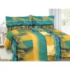 Krepové povlečení - žluté listy s tyrkysovou 140x220+70x90