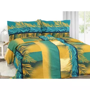 Krepové povlečení - žluté listy s tyrkysovou 140x220+70x90