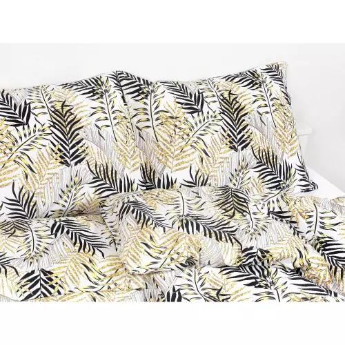 Krepové povlečení - zlato-černé palmové listy 240x200+2ks 70x90